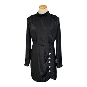 DO+BE Dress Black Open Back Rhinestones Ruched High Neck Size Medium